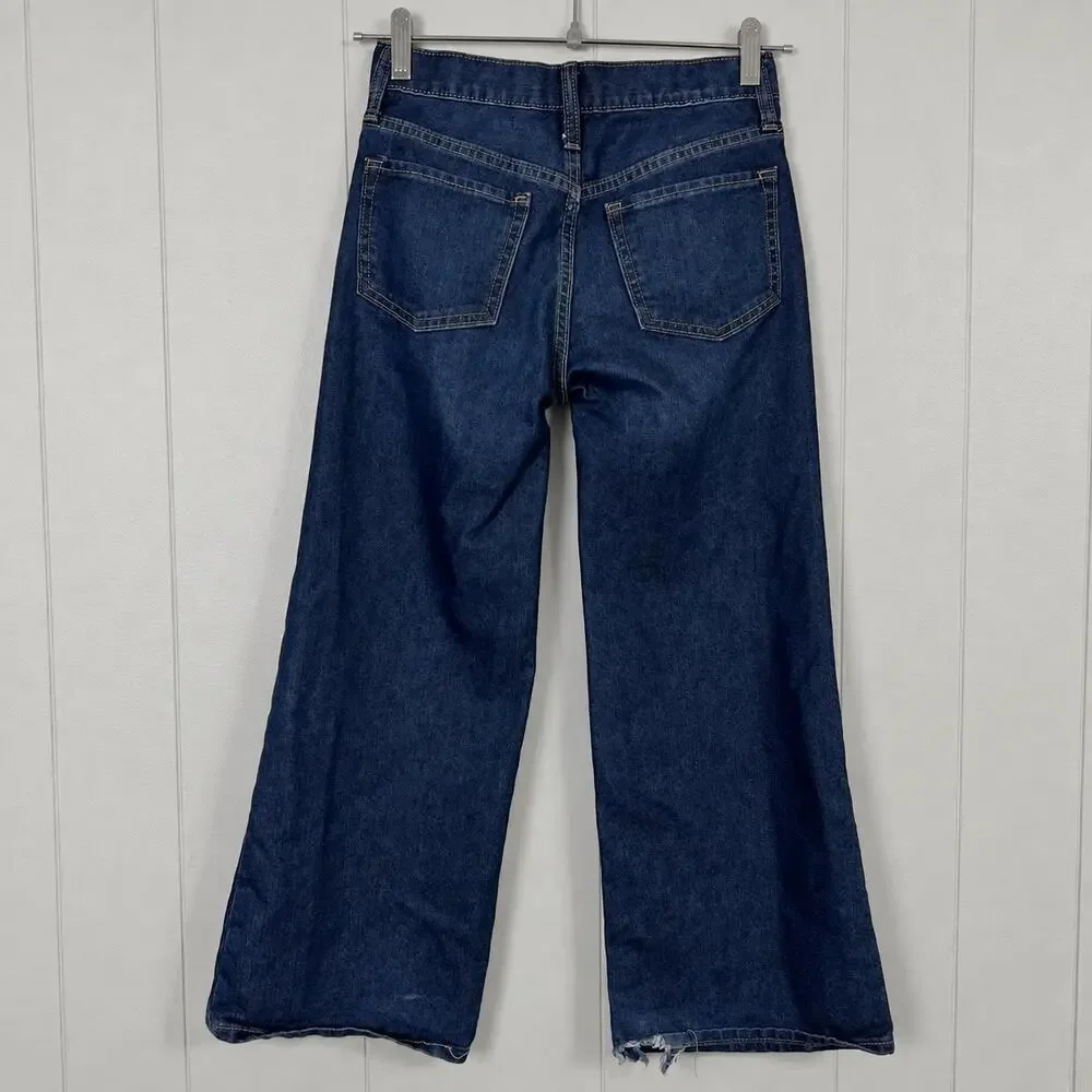 Old Navy Girls 10 Baggy Wide Leg Jeans Adjustable Waist Hem Wear